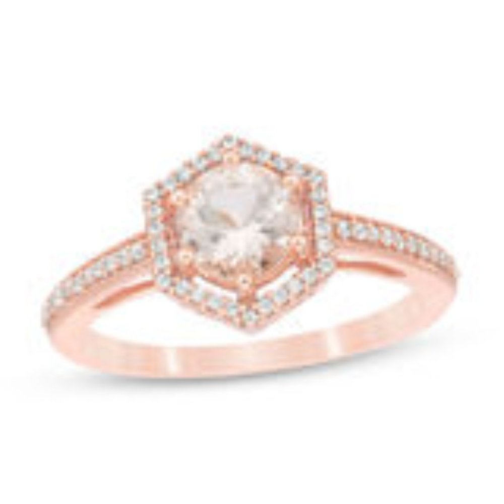 Morganite and Diamond Hexagon Frame Ring